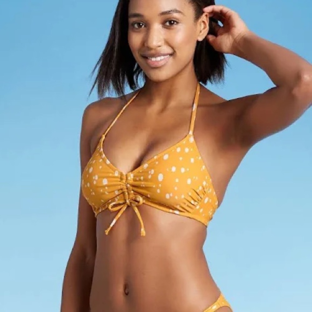 Kona Sol Mustard Bikini Top with White Dots